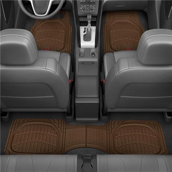 FlexTough Floor Mats for Cars, Brown Deep Dish All-Weather Car Mats, Waterproof - Picture 5 of 6